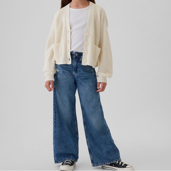 Gap Kids Shaker Stitch Cropped Cardigan Sweater Size 8 M Ivory Frost 100% Cotton - Picture 11 of 11